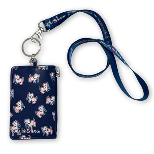 Puppie Love Zip ID Lanyard - Navy Tie Dye Pup