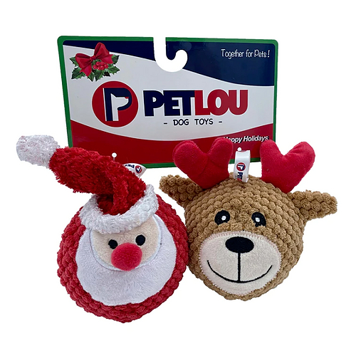 Pet Lou - 4" EZ Christmas Squeaky Balls - Santa & Reindeer