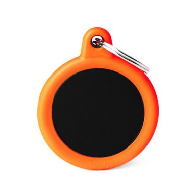 MyFamily - Pet ID Tags - Hushtag - Black Aluminum Circle w/ Rubber
