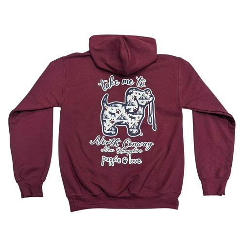 NEW! Puppie Love Hoodies -  Take Me To North Conway - Burgandy