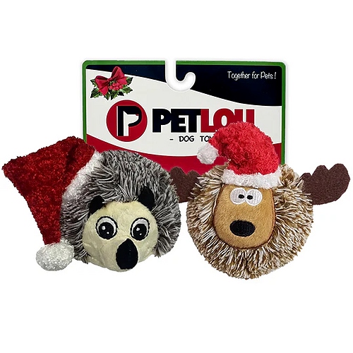 Pet Lou - 4" Christmas EZ Squeaky Balls - Hedgehog & Reindeer