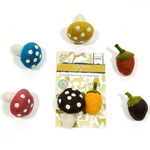 Karma Cat - Wool Mushroom & Acorn - 2pk