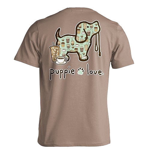 New! Puppie Love Tshirts - Coffee Pattern Pup