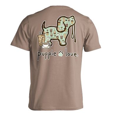 New! Puppie Love Tshirts - Coffee Pattern Pup