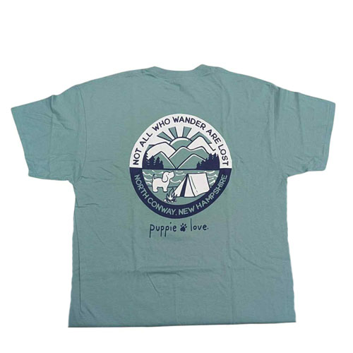 NEW! Puppie Love Tshirts-  North Conway - Not All Who Wander Are Lost - Sage Green