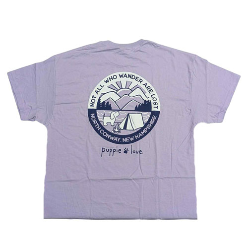 NEW! Puppie Love Tshirts-  North Conway - Not All Who Wander Are Lost - Lavender